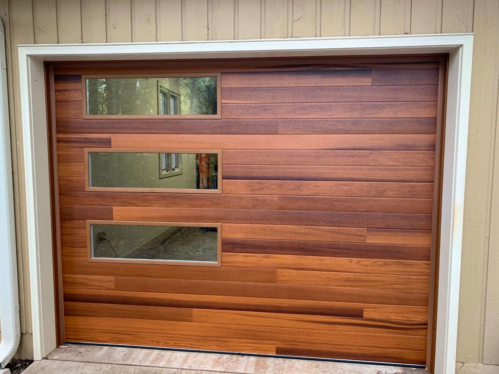 cedar wood tones 4 sections of side glass garage door 1 scaled